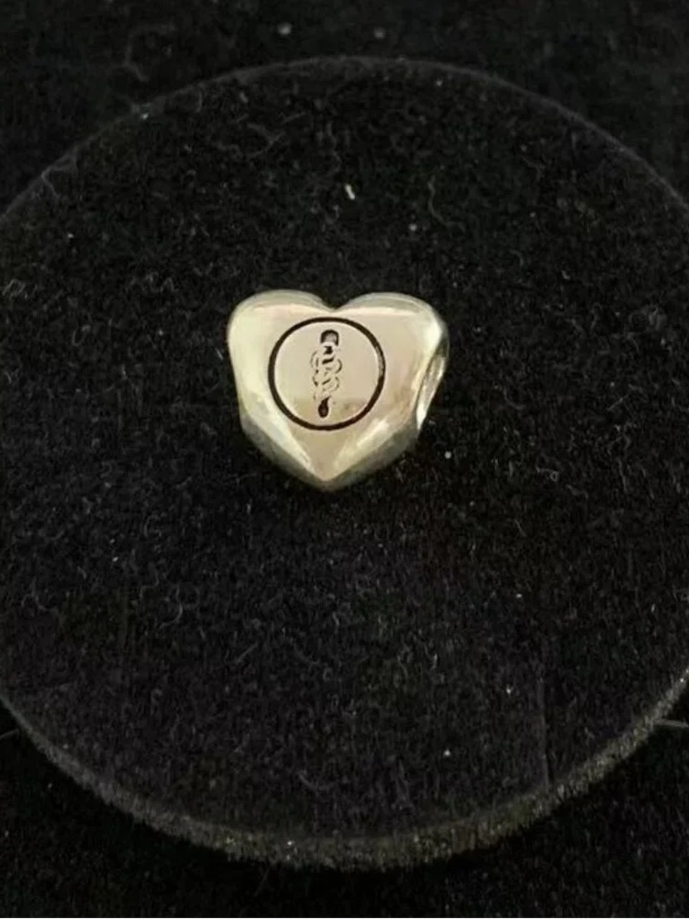 Pandora Silver Heart Charm with Engraved Logo